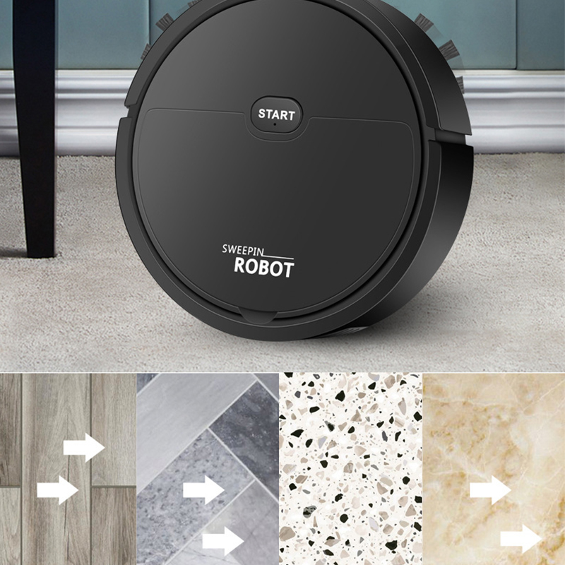 Usb-smart-3-in-1-saugroboter Mit Saug- Und Wischfunktion. Automatischer Staubsauger Für Kleine Wohnungen In Schwarz.