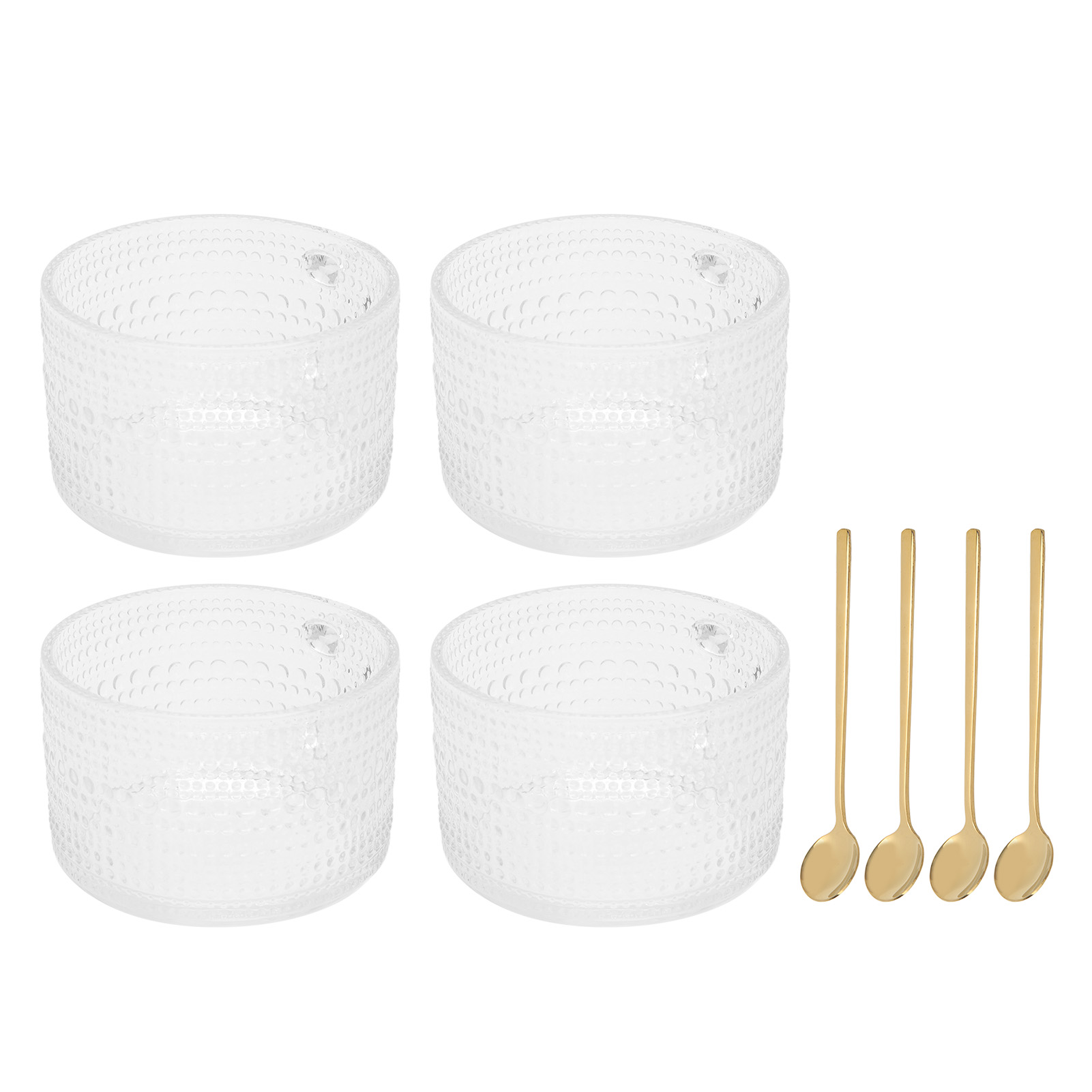 4 Gläser Im Nordeuropäischen Stil, Frühstücksbecher, Retro-henkel, Transparent, Latte-tee-becher, Milchbecher, Wasserbecher, 4 Stück, Wellenform, Mit 4 Löffeln