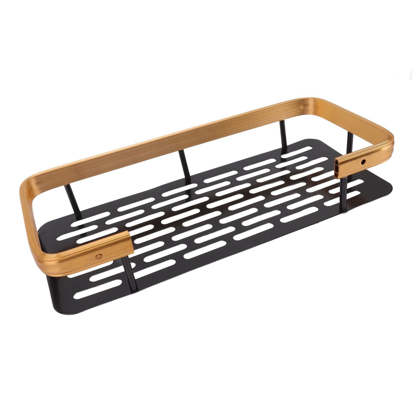Einstöckiges Duschregal, Robust, Aus Aluminium, Rostfrei, Mit Klebestreifen, Zur Selbstmontage, Für Bad, Schlafzimmer, Küche, Schwarz Und Gold