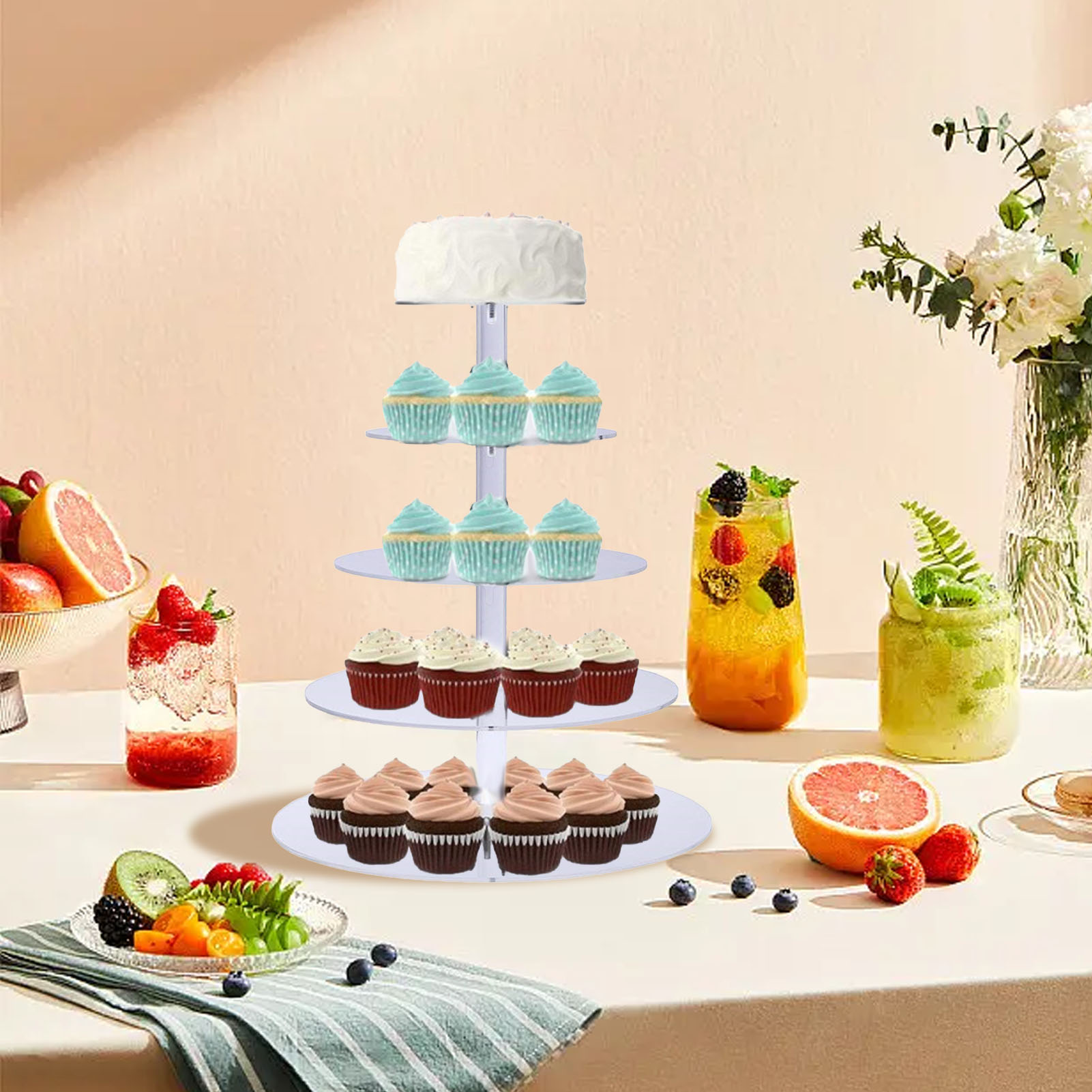 Cupcake-ständer, Mehrstöckig, Rund, Transparent, Acryl, Sehr Stabil, Zum Präsentieren Und Servieren Auf Partys, 5 Ebenen