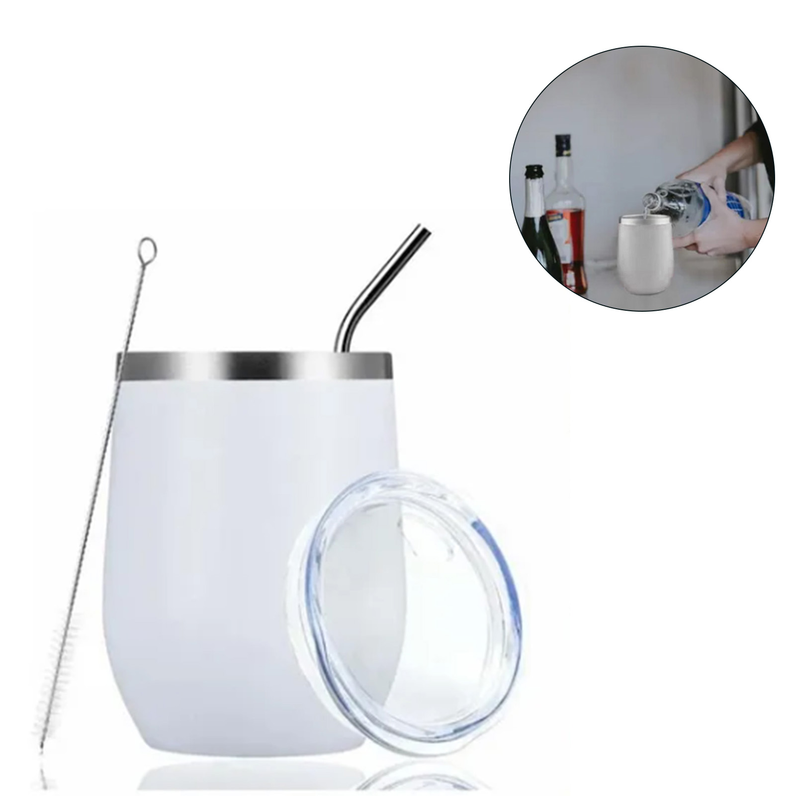 Großer Edelstahl-thermosbecher, Rutschfest, Tragbar, Ideal Als Geschenkidee, Weiß, 360 Ml (12 Oz)