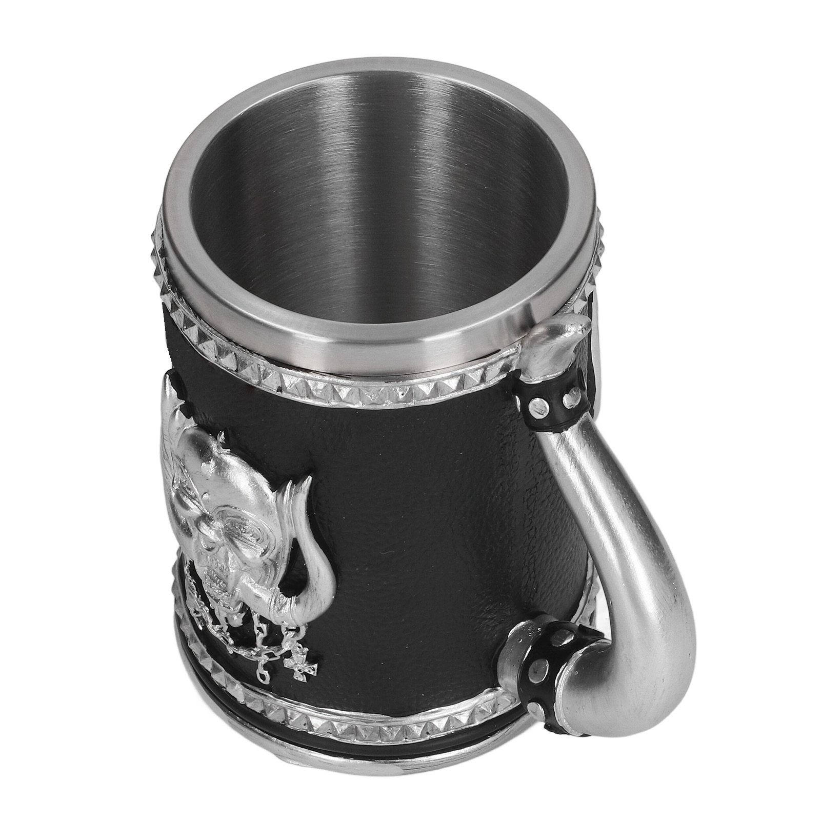 Großes Fassungsvermögen, Sicher, Edelstahl, Handbemalt Und Poliert, Totenkopf-bierkrug, Harzverzierung