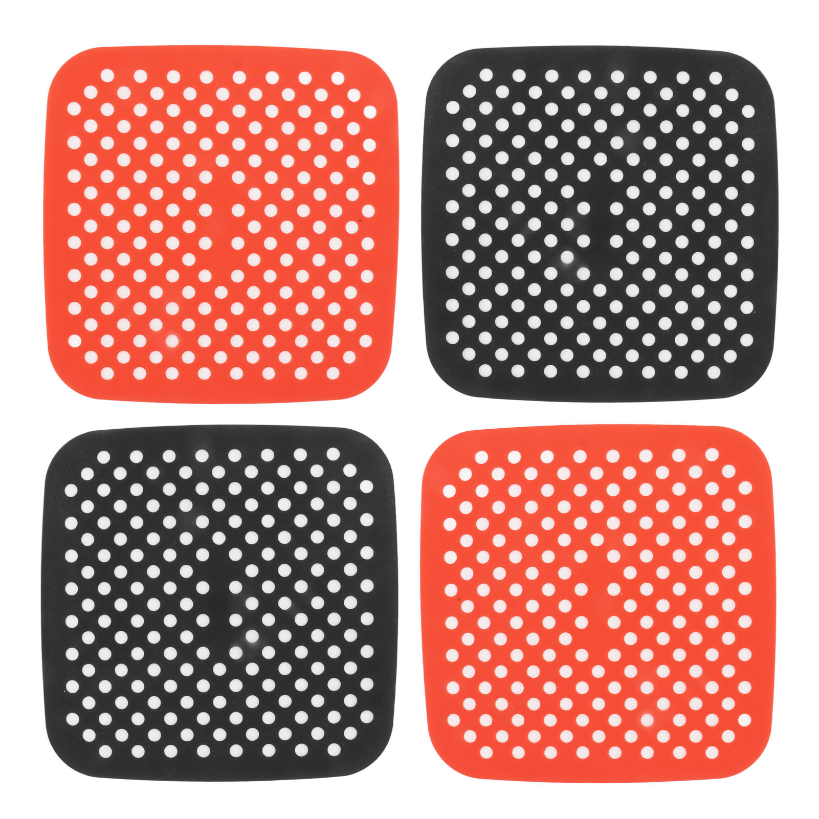 Wiederverwendbare Silikon-heißluftfritteusenmatten, Antihaftbeschichtet, Spülmaschinenfest, Ölbeständig, Ofenfest, Rot, Schwarz, 4er-pack, 18,5 Cm / 7,3 Zoll