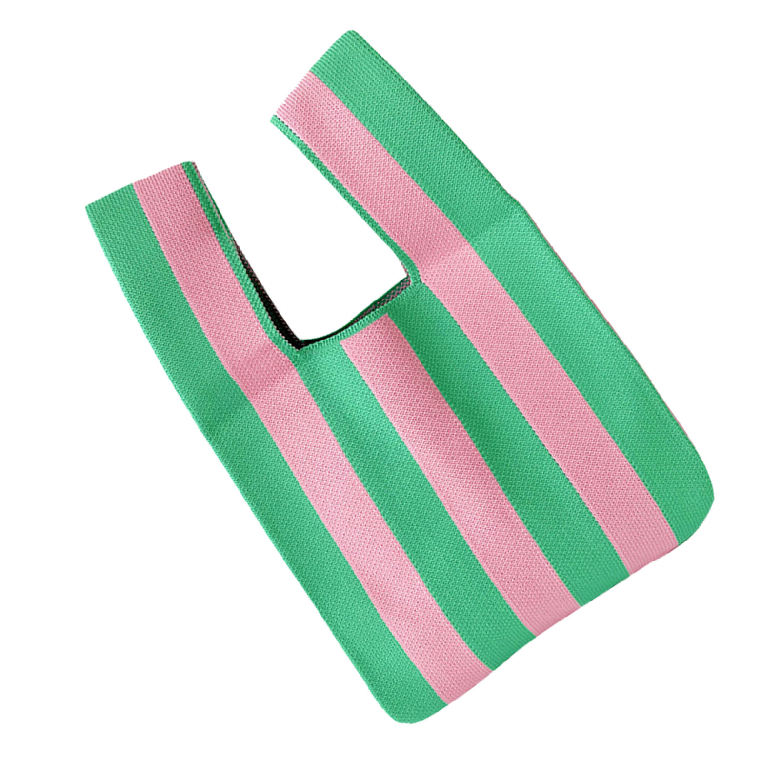 Einkaufstasche, Gestreift, Großes Fassungsvermögen, Faltbar, Wiederverwendbar, Gewebt, Für Den Täglichen Gebrauch, Rosa Und Grün