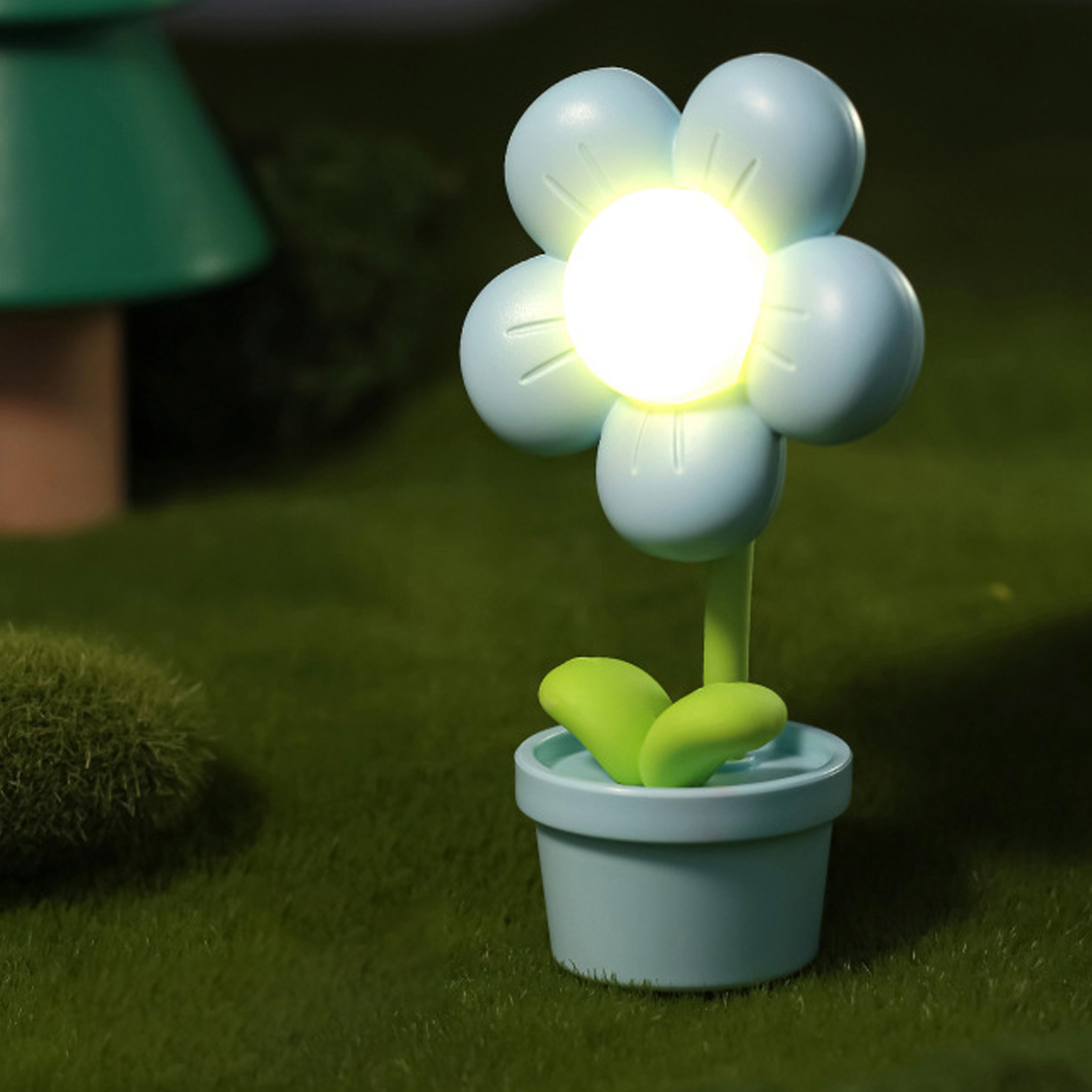 Blumenförmiges Nachtlicht Für Kinder, Sanftes Licht, 360° Drehbar, Biegsam, Batteriebetrieben, Fürs Wohnzimmer, Blau