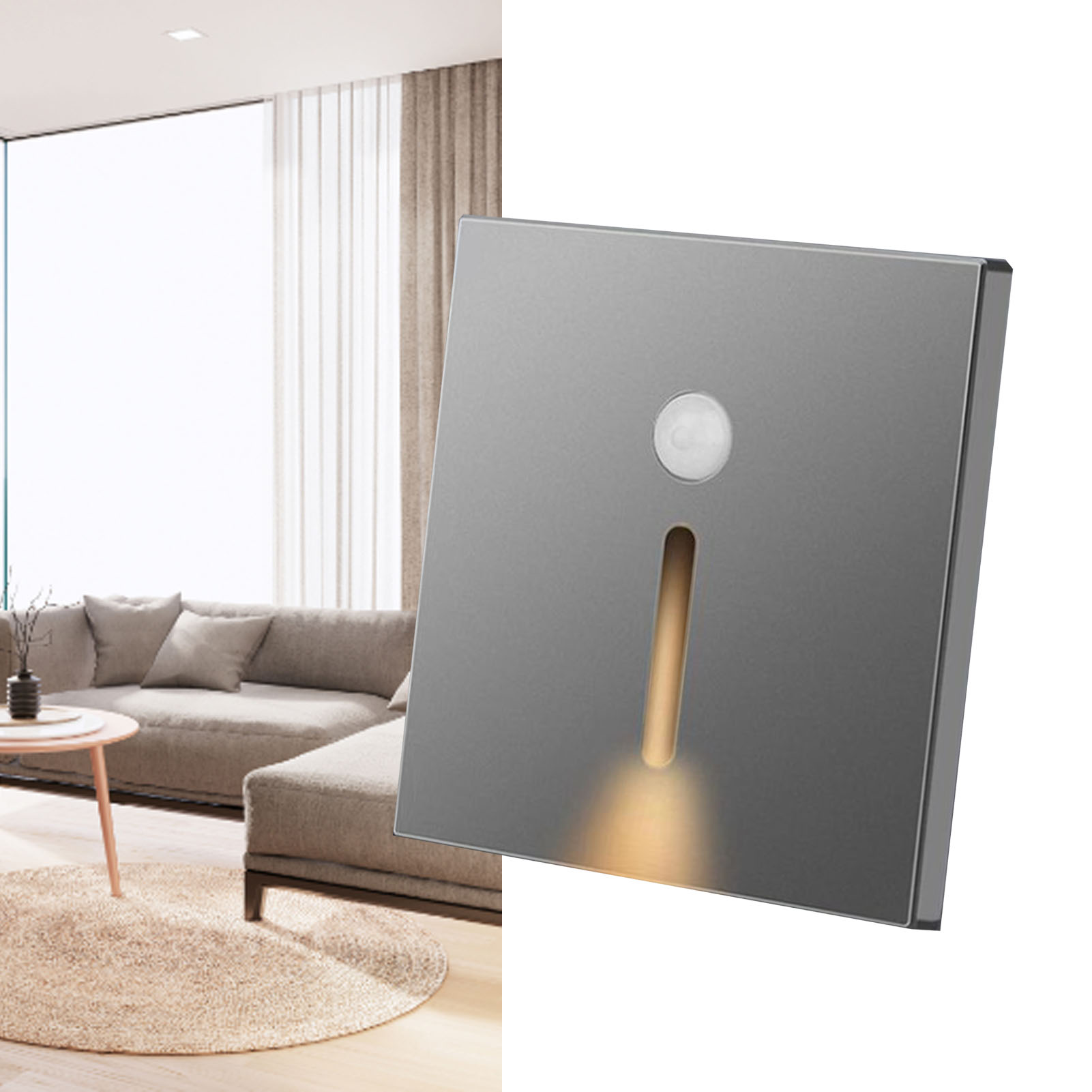 Led-nachtlampe Mit Abs-bewegungsmelder, Klein, Induktiv, Für Flur, Neben Dem Bett, Grau