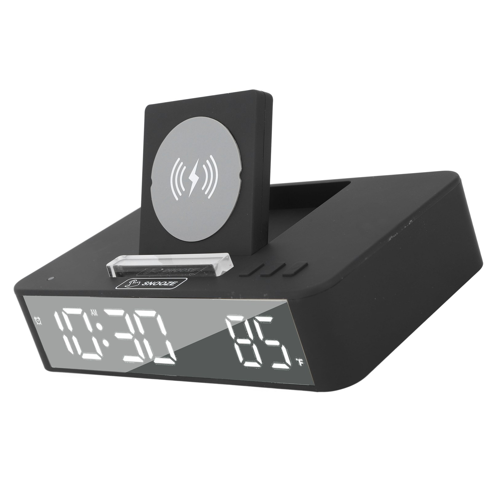 Digitaler Wecker (10 W) Mit Ein-knopf-bedienung, Led-uhr Mit Aufklappbarem Spiegel Und Kabelloser Ladefunktion (10 W) Für Schlafzimmer, Büro Und Zuhause (en001), Schwarz