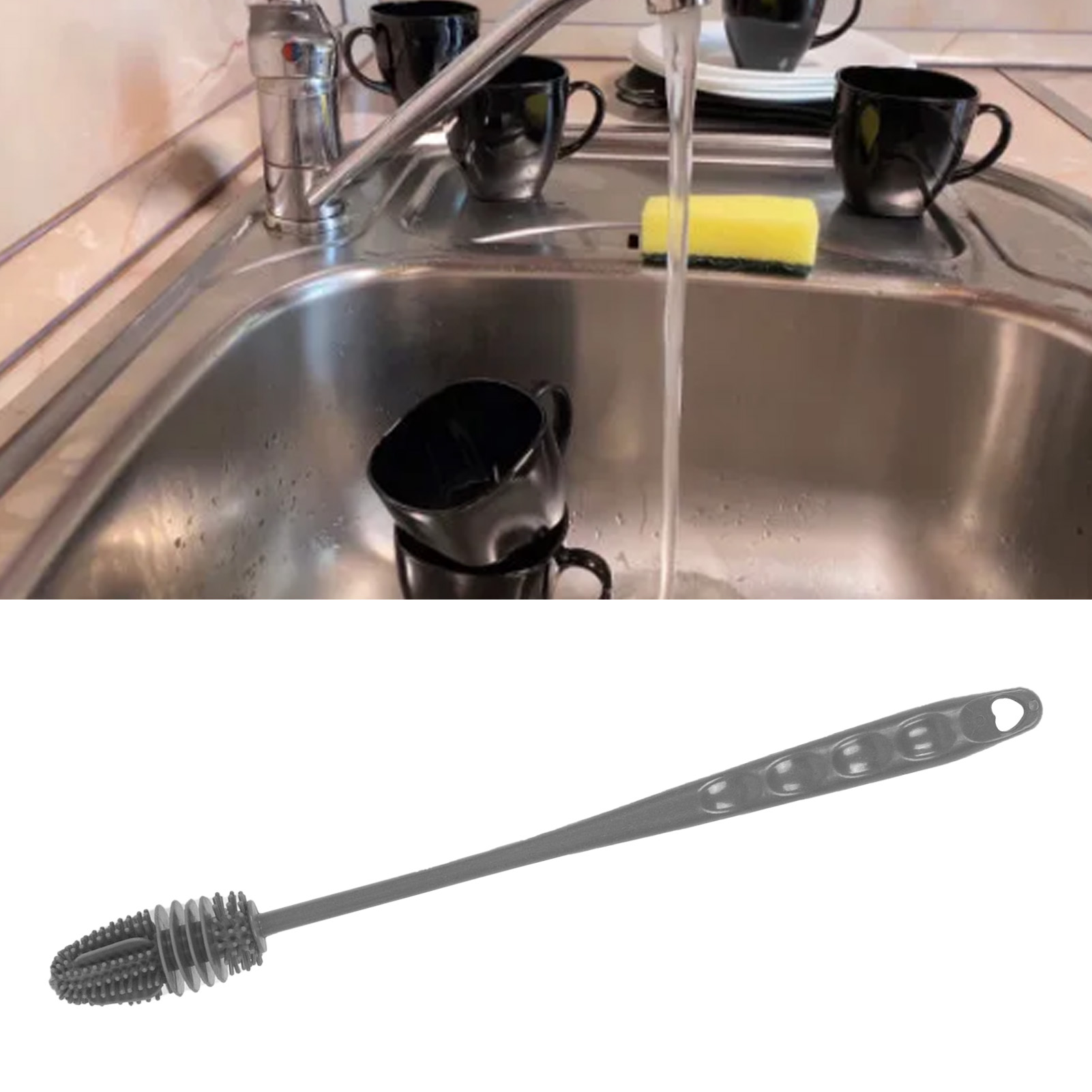 Silikon-flaschenbürste, Langlebig, Langer Griff, Babyflaschen-reinigungsbürste, Für Zuhause, Küche, Büro, Kurz, Grau