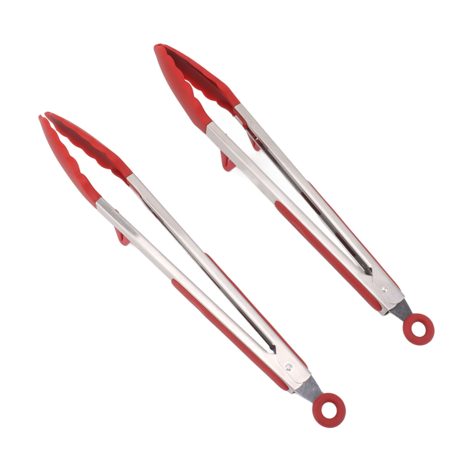 12-zoll-grillzange Mit Silikonspitze, Lange Edelstahl-grillzange Mit Verriegelung, Rot
