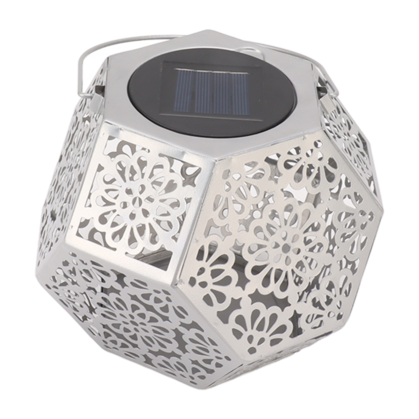 Solarbetriebene Led-gartenlaterne, Ip44 Wasserdicht, Silberfarben, Polygonal, Dekorative Hängelaterne Für Den Garten