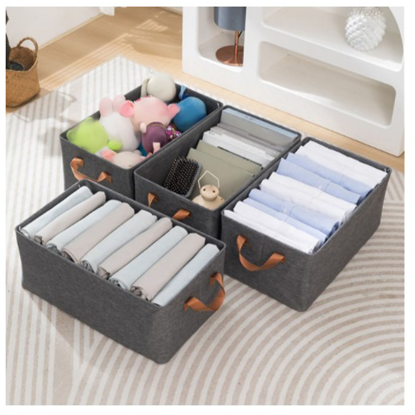 Faltbare Kleideraufbewahrungsbox, Kleiderorganizer Mit Griff Für Den Kleiderschrank Im Schlafzimmer, Grau