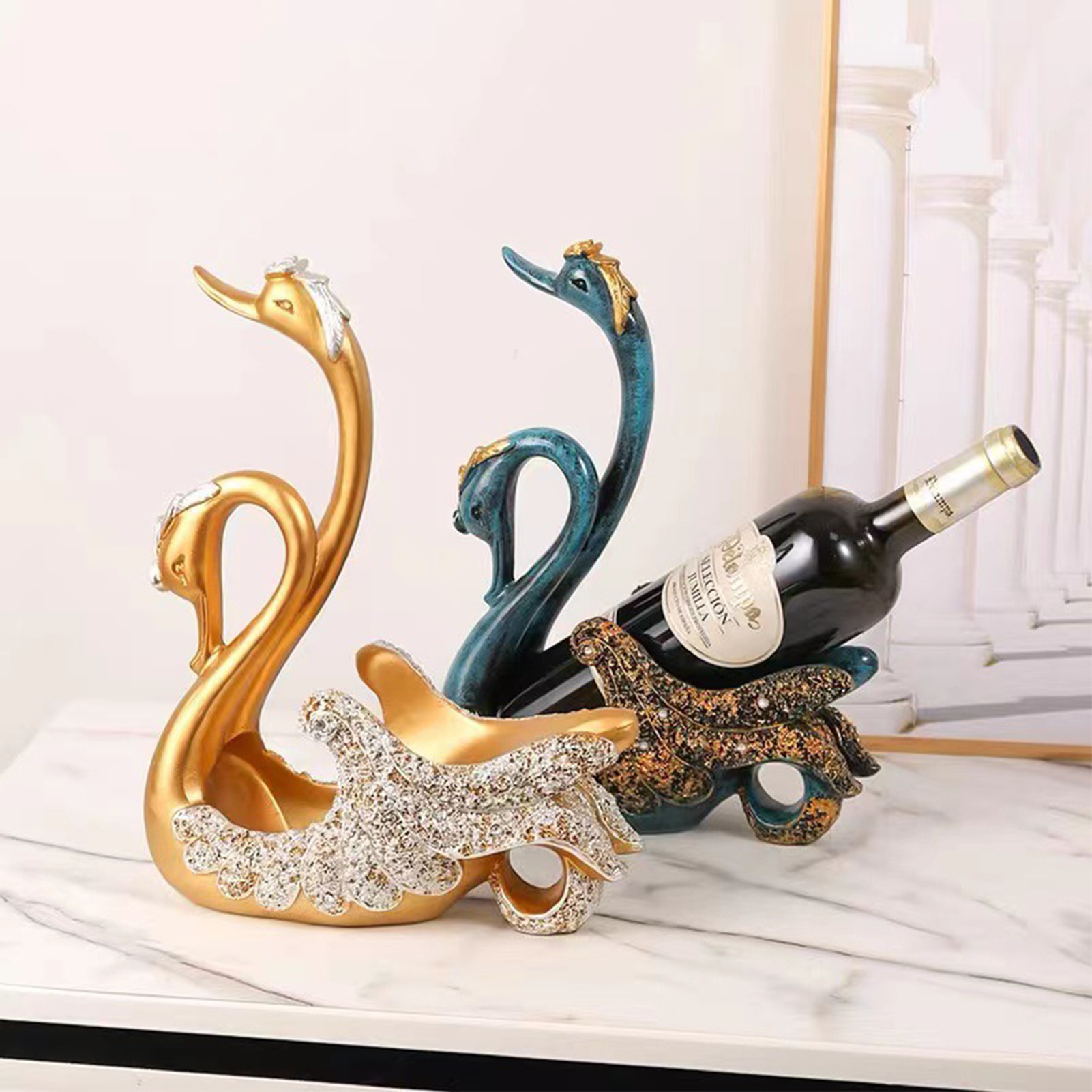Swan Luxus-weinregal, Innovativer Tisch-weinschrank, Dekorative Elemente Für Wohnzimmer Und Büro In Blau