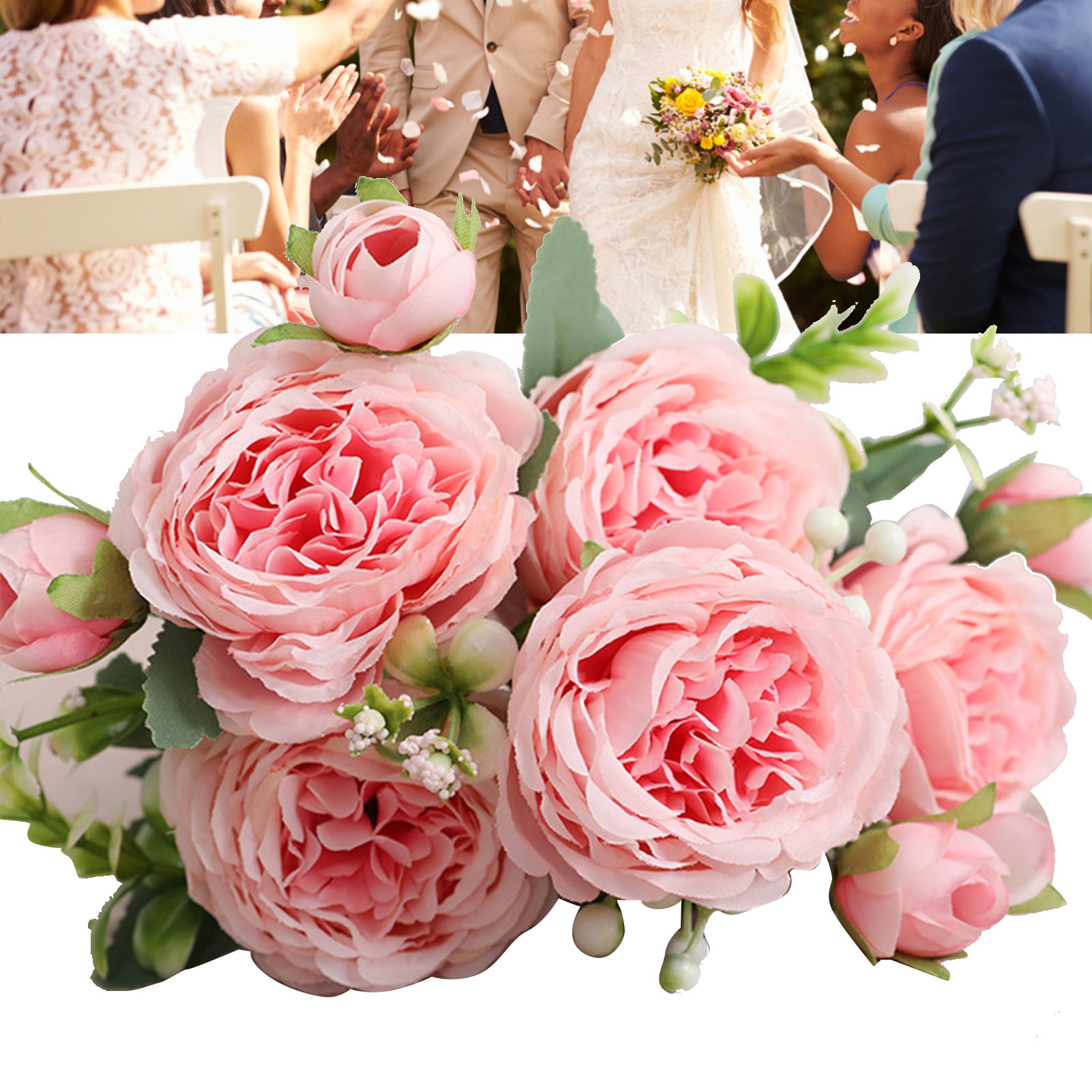 Sträuße Aus 5 Künstlichen Persischen Rosenköpfen, Handgebundener Hochzeitsstrauß Aus Rosen, Wohnzimmerdekoration, Hellrosa