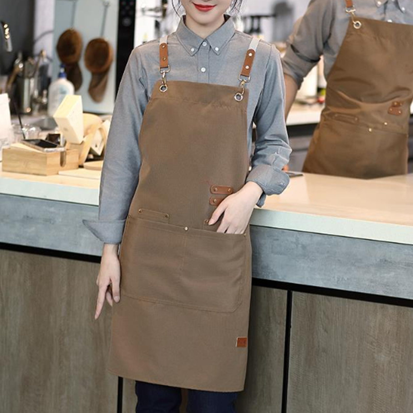 Wasserdichte Canvas-schürze, Verstellbarer Riemen, Stilvolle Und Bequeme Kochschürze Für Cafés, Nagelstudios Und Kleine Kaffeebars