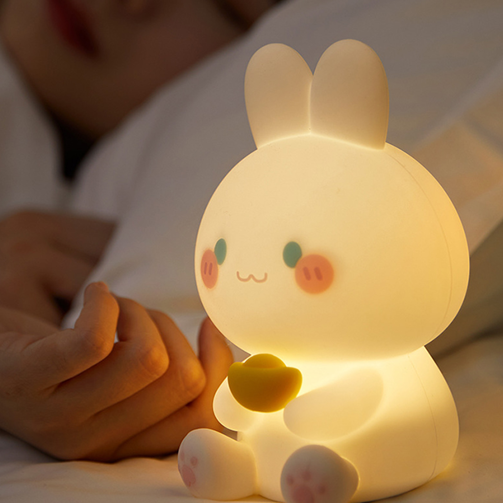 Hasenmotiv, Streichelnd, Silikon, Schön, Helligkeit Einstellbar, Kleines Nachtlicht Für Hasenbett, Für Zuhause