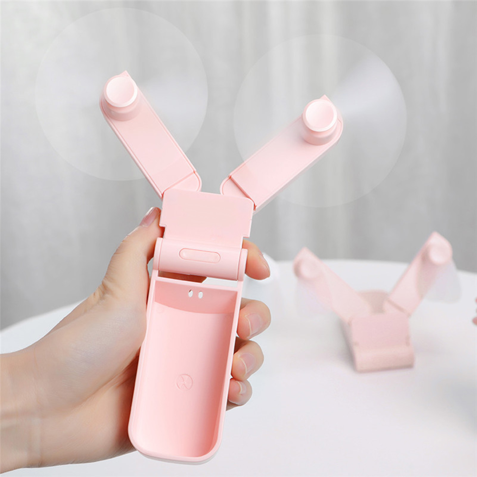 Faltbarer Elektrischer Ventilator Mit Zwei Köpfen, Tragbarer Mini-usb-ventilator Für Drinnen Und Draußen, Büro Und Reisen, Pink