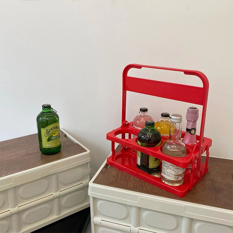 Tragbarer Bierflaschenständer, Einfarbig, Faltbarer Getränkeständer, Picknick-bierkorb Mit Griff, Rot