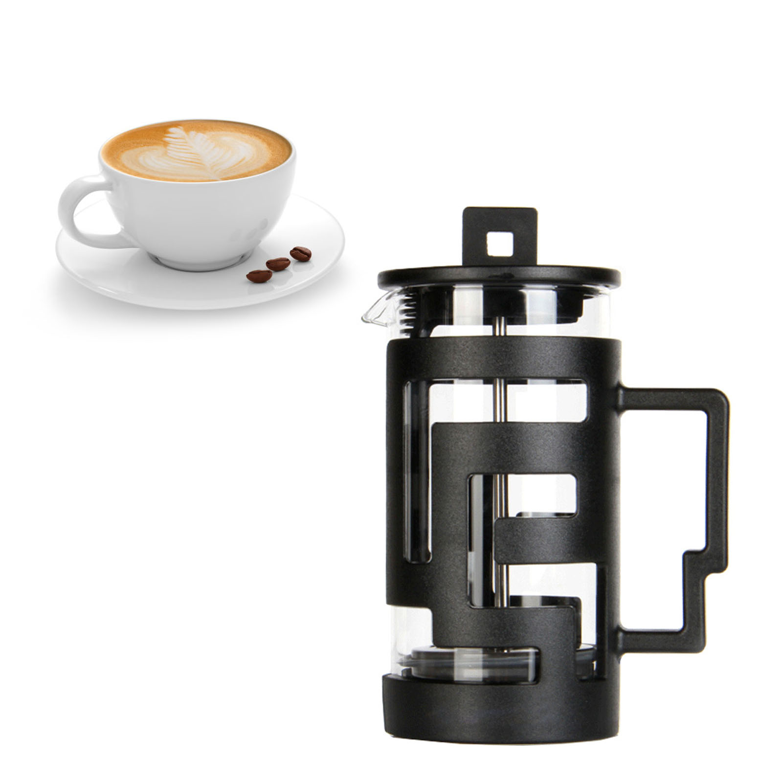 French-press-kaffee- Und Teebereiter Mit Labyrinth-muschel-design, Glas, Für Zuhause, Schwarz, 350 Ml