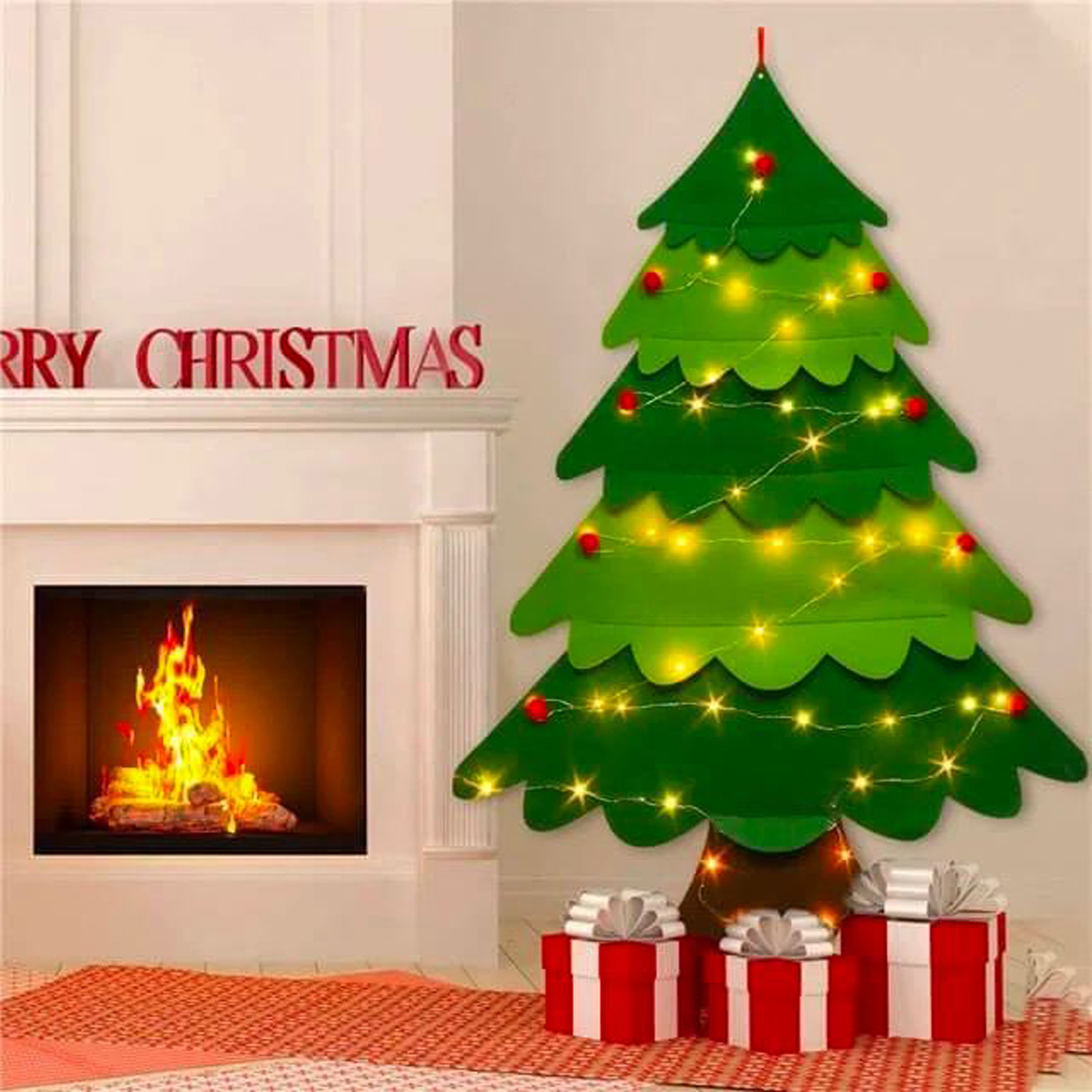 Weihnachtsbaum Aus Filz Mit 32 Ornamenten, Wandbehang, Für Zuhause