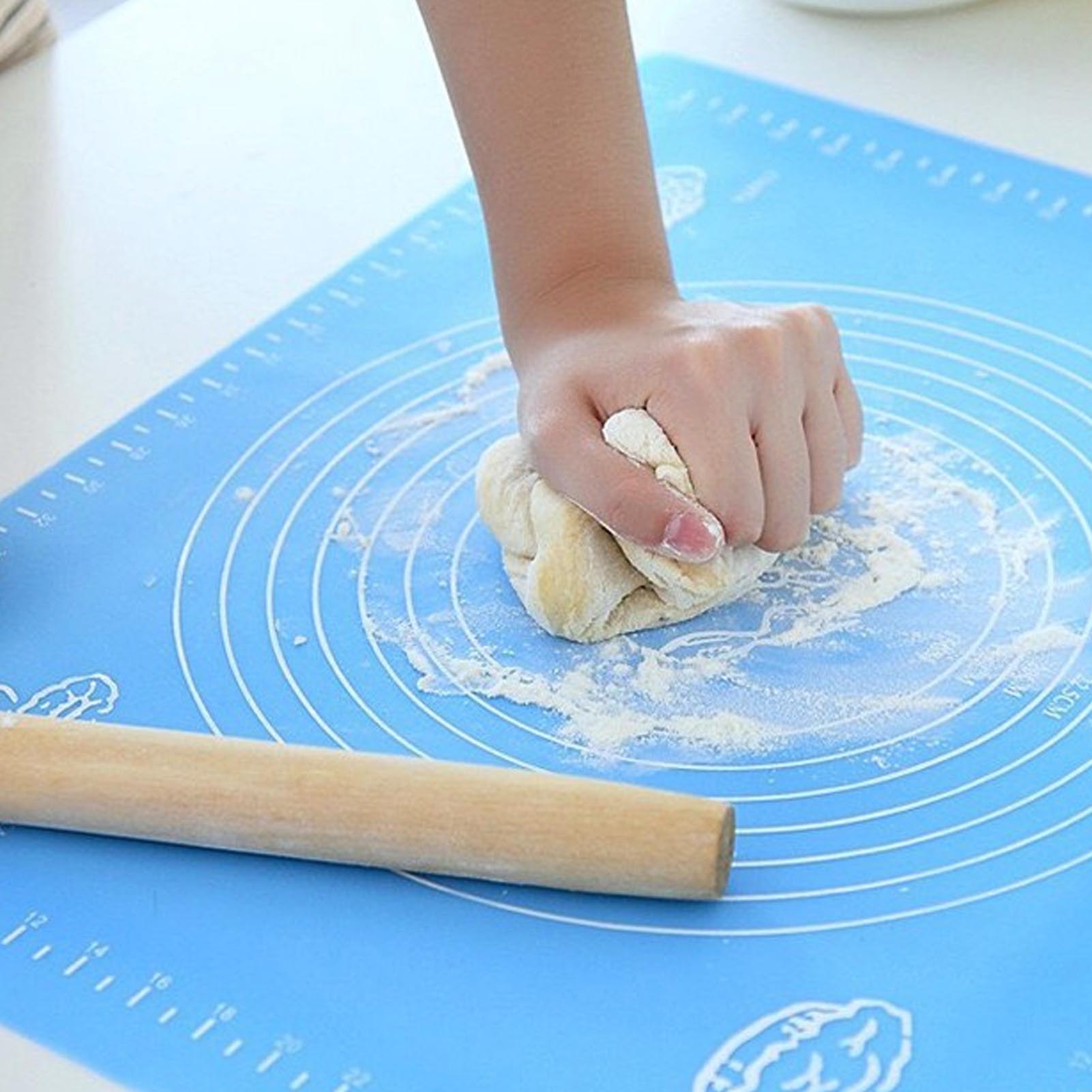 Silikon-backmatte Mit Antihaftbeschichtung, Dicke Silikon-backmatte Mit Messbecher Zum Ausrollen Von Teig, Pizza, Keksen, Blau