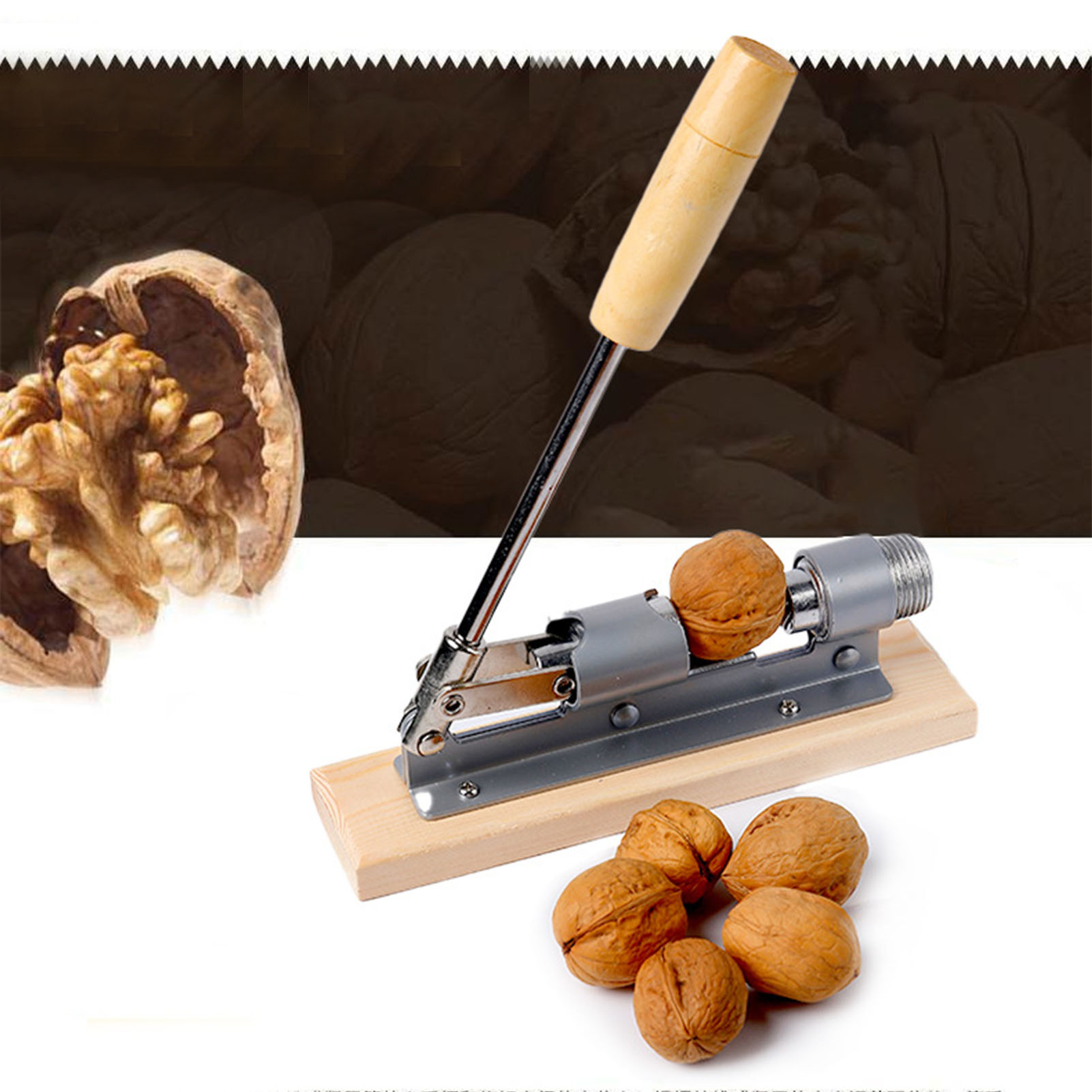 Pekannussknacker, Mechanisch, Verstellbar, Aus Holz Und Edelstahl, Mit Walnussöffner