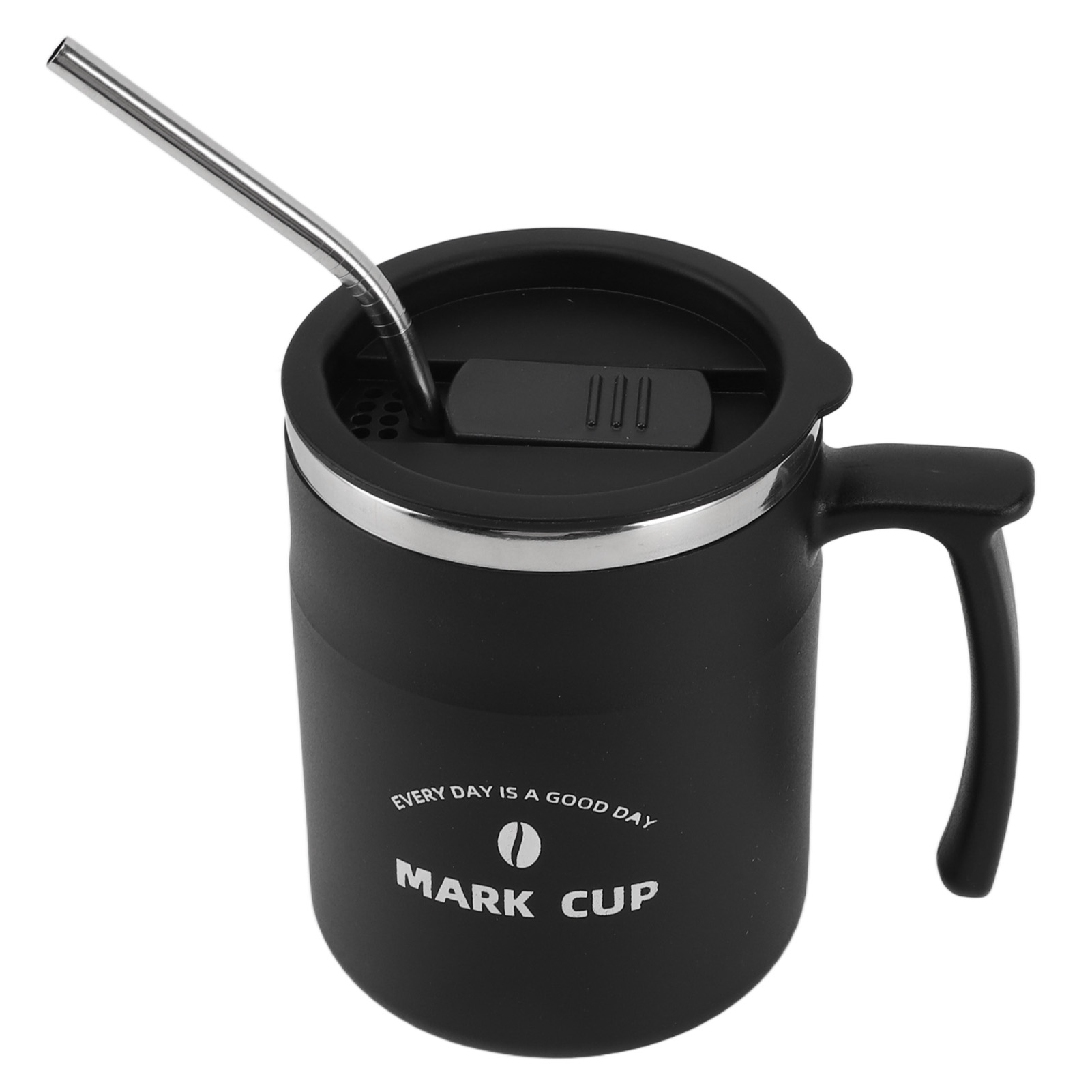 Großer, Auslaufsicherer Edelstahl-kaffeebecher Für Paare Mit Deckel Und Strohhalm, Ideal Für Büro, Reisen Und Zuhause, Schwarz