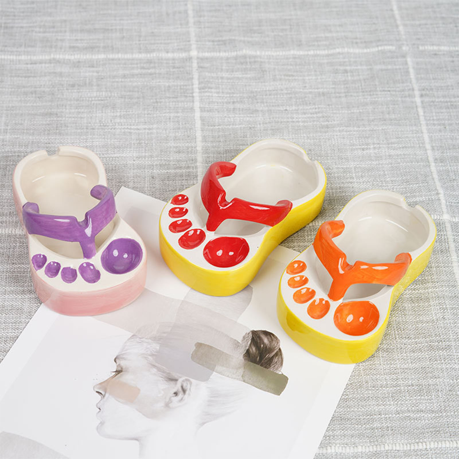 Keramik-pommesschale, Niedliche Flip-flops, Pommes-teller, Niedliche Keramikschüssel, Flip-flops In Snackform, Chips, Sojasauce, Servierschale, Orangefarbener Teller