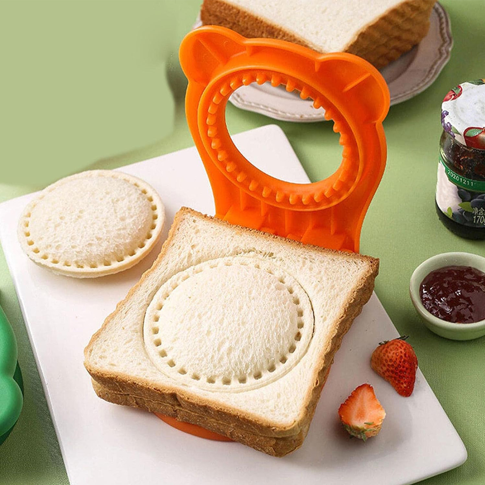 Runder Sandwichausstecher Aus Edelstahl Zum Schutz Der Hände, Für Kekse, Brötchen, Brot, Handlich, Orange