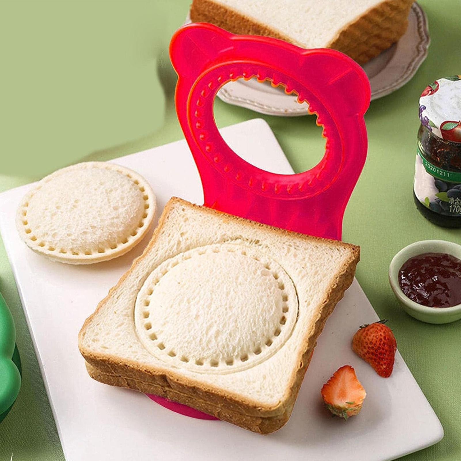 Runder Sandwichausstecher Aus Edelstahl Zum Schutz Der Hände, Für Kekse, Brötchen, Brot Und Sandwiches, In Rosa Und Rot