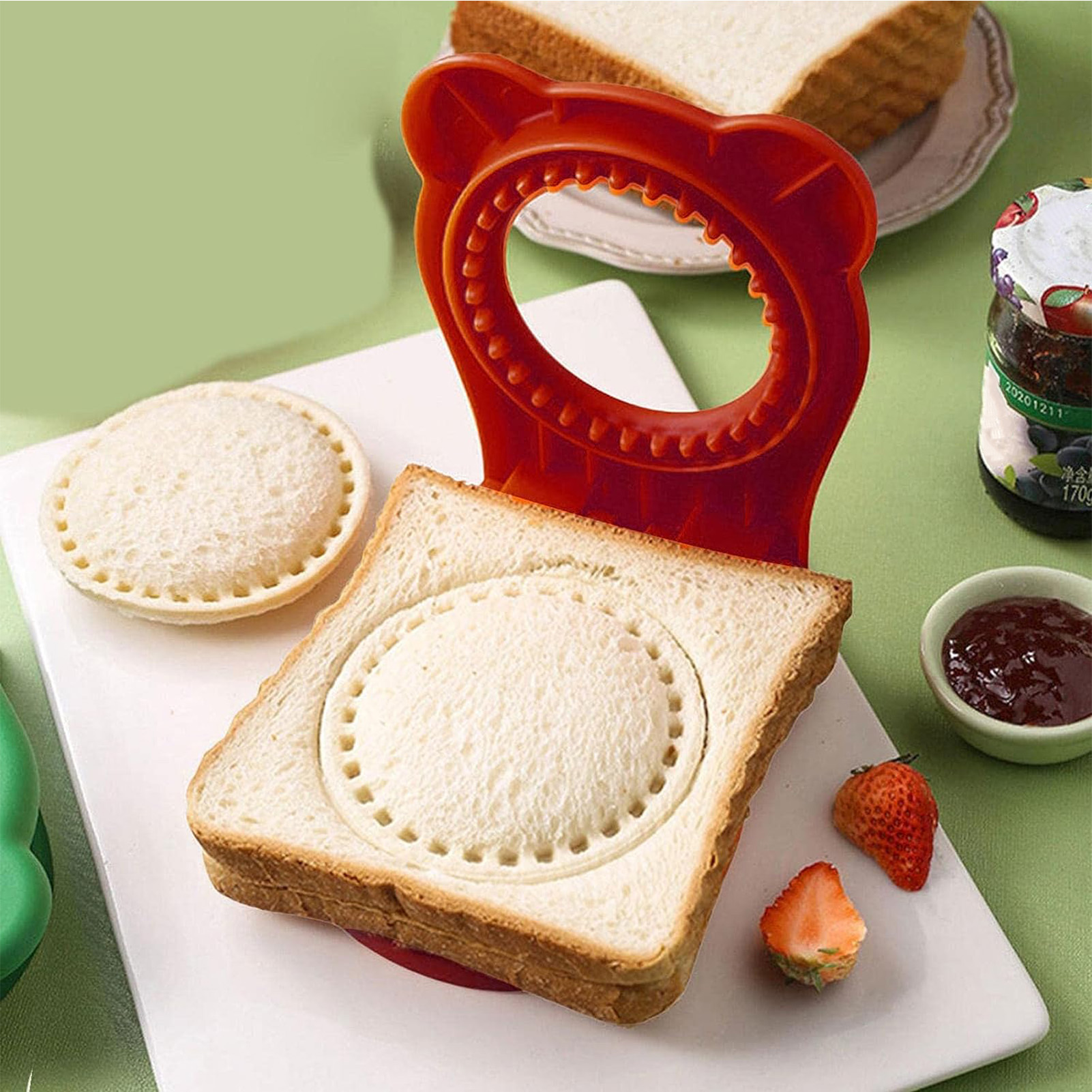 Runder Sandwichausstecher Aus Edelstahl Zum Schutz Der Hände, Für Kekse, Brötchen, Brot, Handlich, Rot