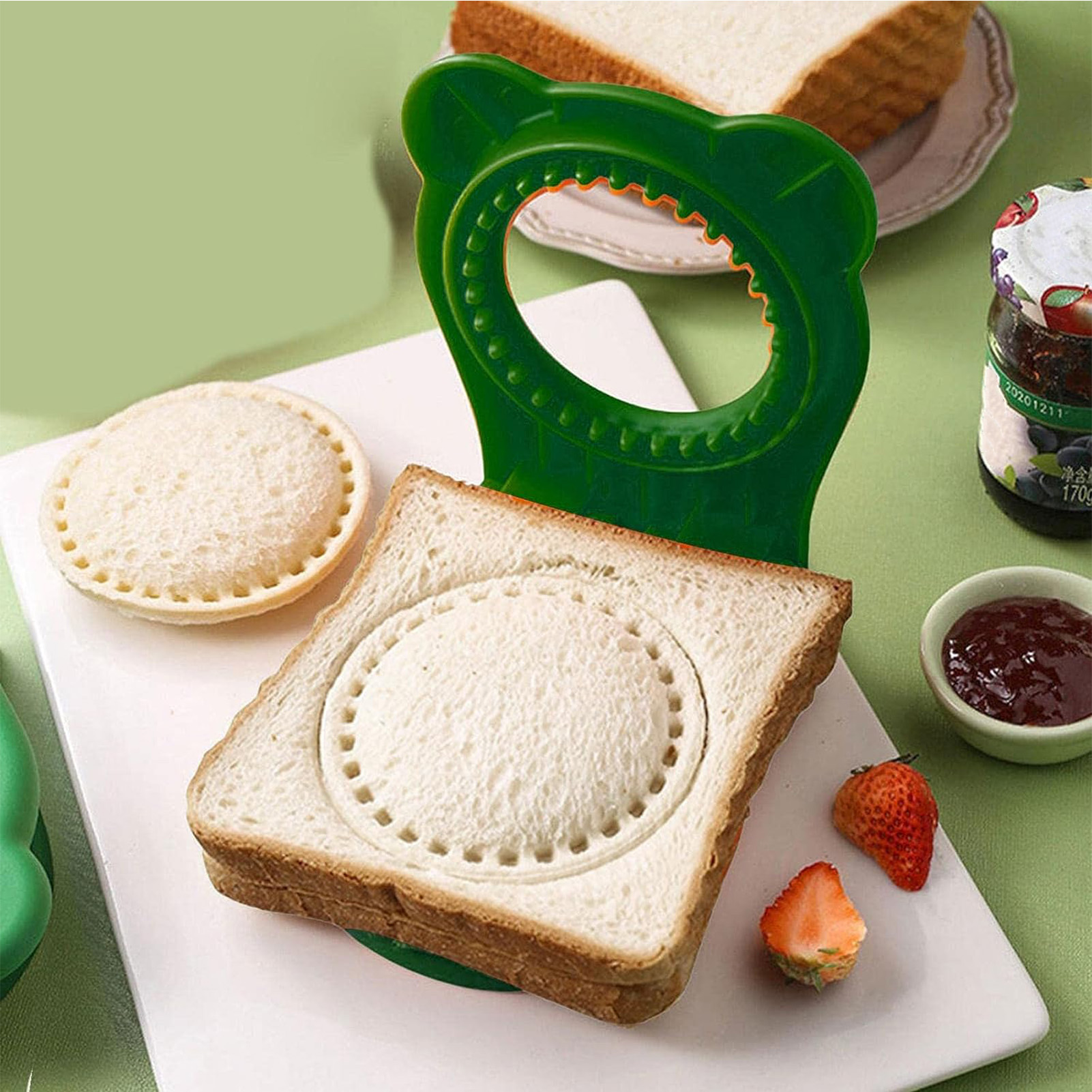 Runder Sandwichausstecher Aus Edelstahl Zum Schutz Der Hände, Für Kekse, Brötchen, Brot, Handlich, Grün
