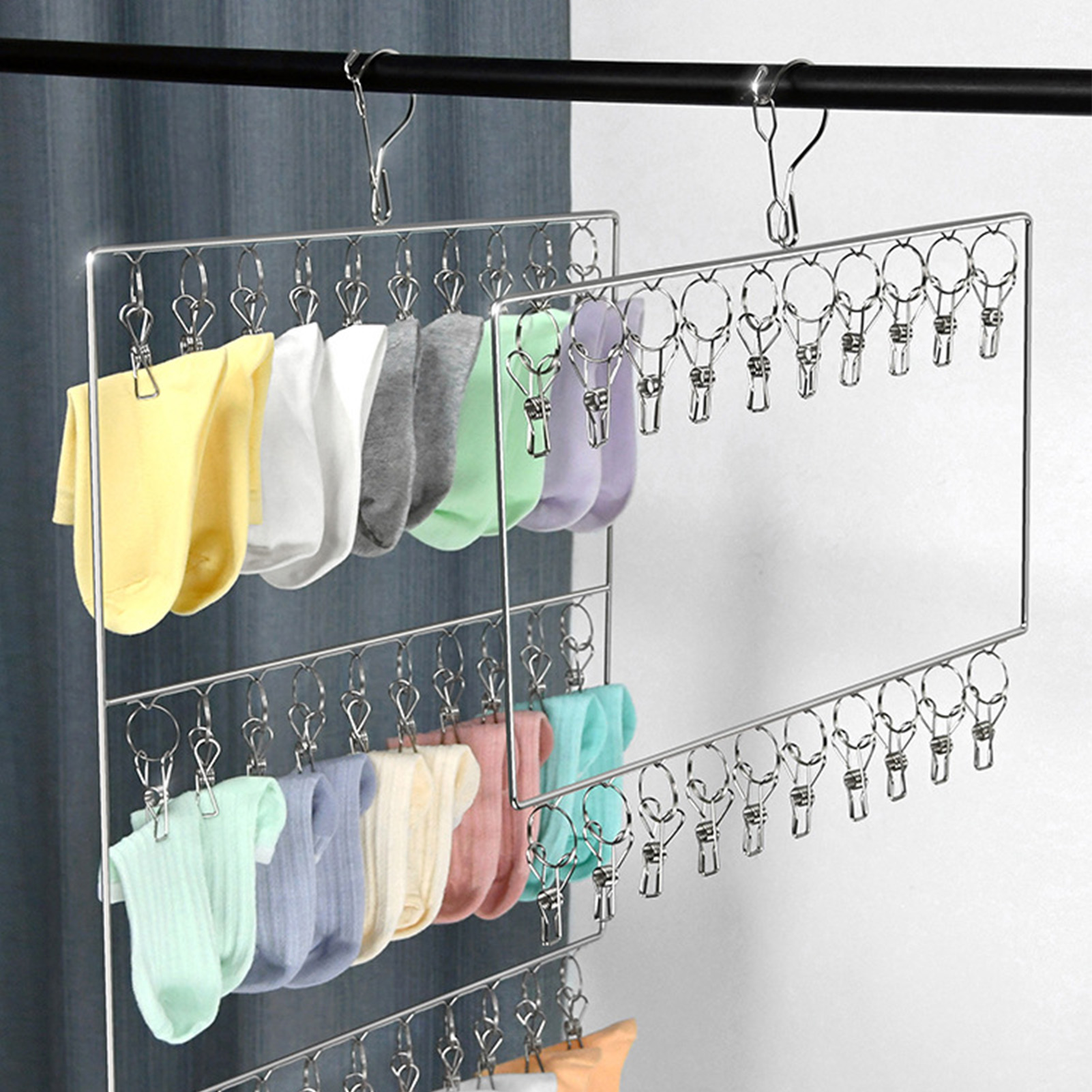 Socken- Und Handtuchtrockner Aus Edelstahl Für Stoffwindeln, Bhs, Babykleidung, Unterwäsche, Mützen, Handschuhe, 2-lagig, 20 Clips