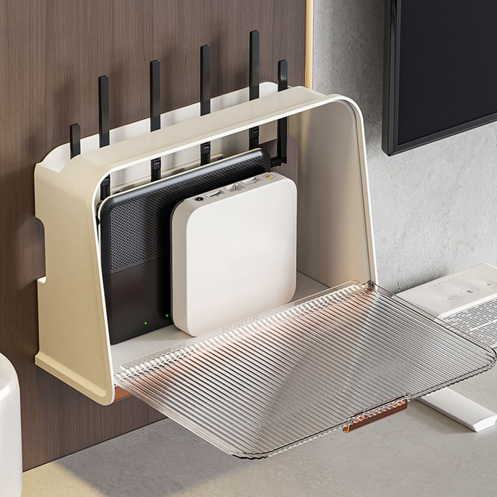 Wandmontierte Aufbewahrungsbox Für Wlan-router, Großes Fassungsvermögen, Steckdosenleiste, Steckdosenleiste, Für Zuhause, Beige, Große Größe, 30 X 12 X 22 Cm / 11,8 X 4,7 X 8,7 Zoll