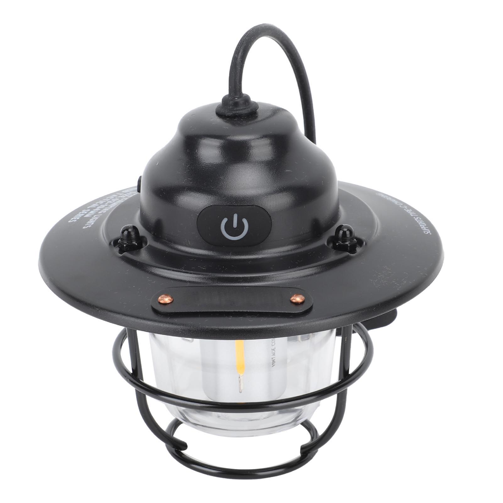 Wasserdichte Led-campingtaschenlampe, 1200 Mah, 2,0 W, Mit Stufenloser Helligkeitsregelung, Vintage-design, Wiederaufladbar, Zum Angeln, Schwarz