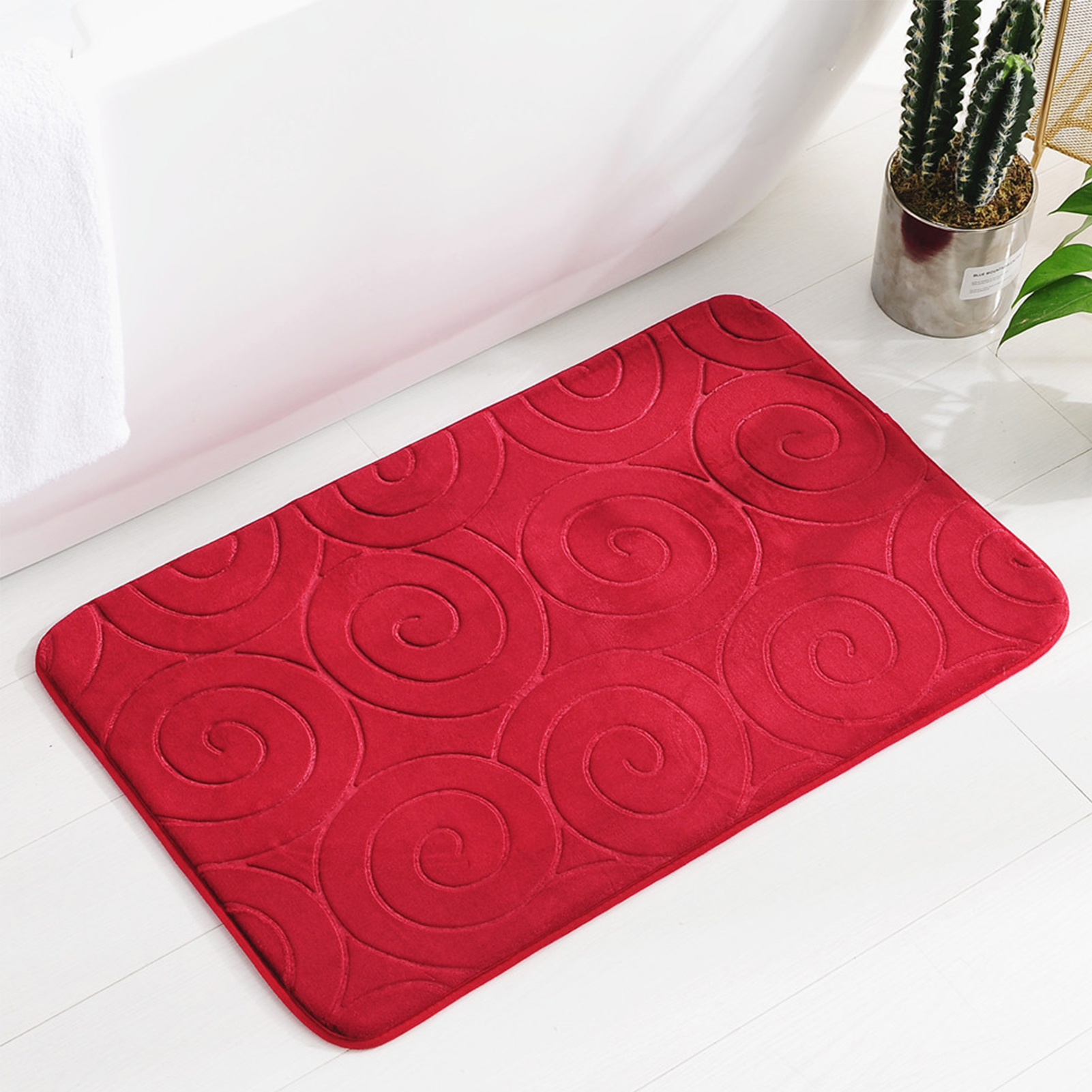 Set Aus 3 Badematten Mit Geprägtem Muster Für Wc-deckel, Fußmatten, Saugfähige Matten In Rot