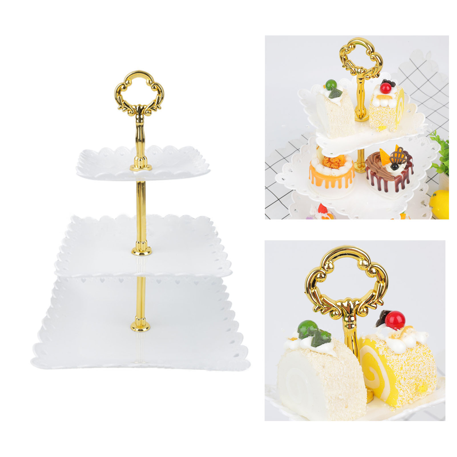 Weißer 3-stöckiger Cupcake-ständer, Stabiler, Dekorativer, Quadratischer Dessert-servierständer Aus Kunststoff Für Hochzeiten Und Partys