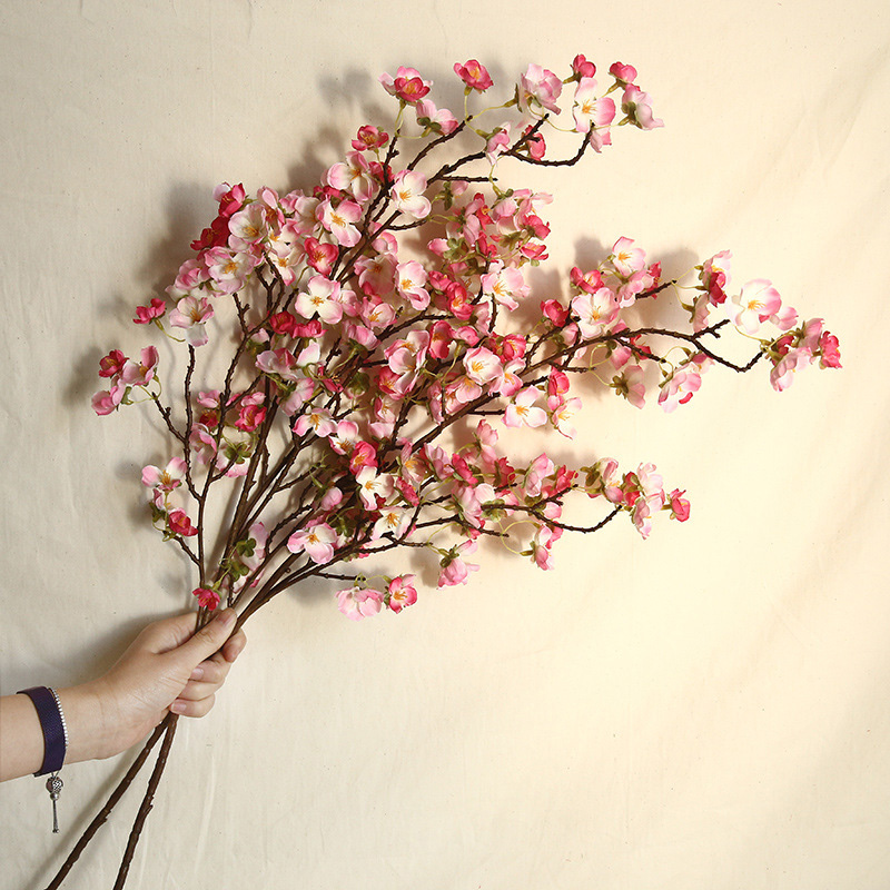 Künstliche Kirschblüte, 4 Zweige, Dekorative, Realistische Kirschblütenzweige, 97 Cm, Dunkelrosa