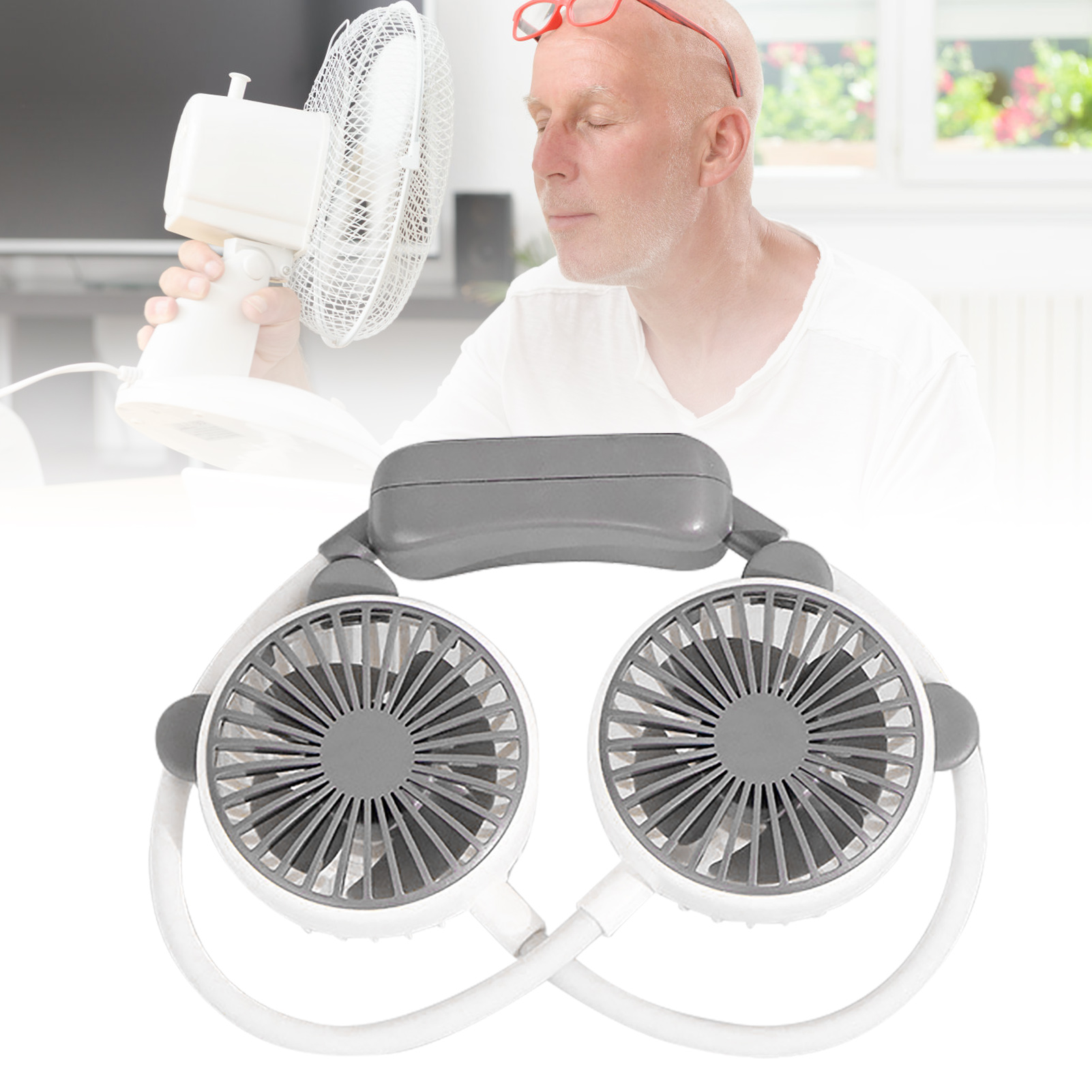 Tragbarer, Flexibler, Per Usb Aufladbarer Nackenventilator, Mini-hängeventilator Für Büro Und Reisen, Weiß