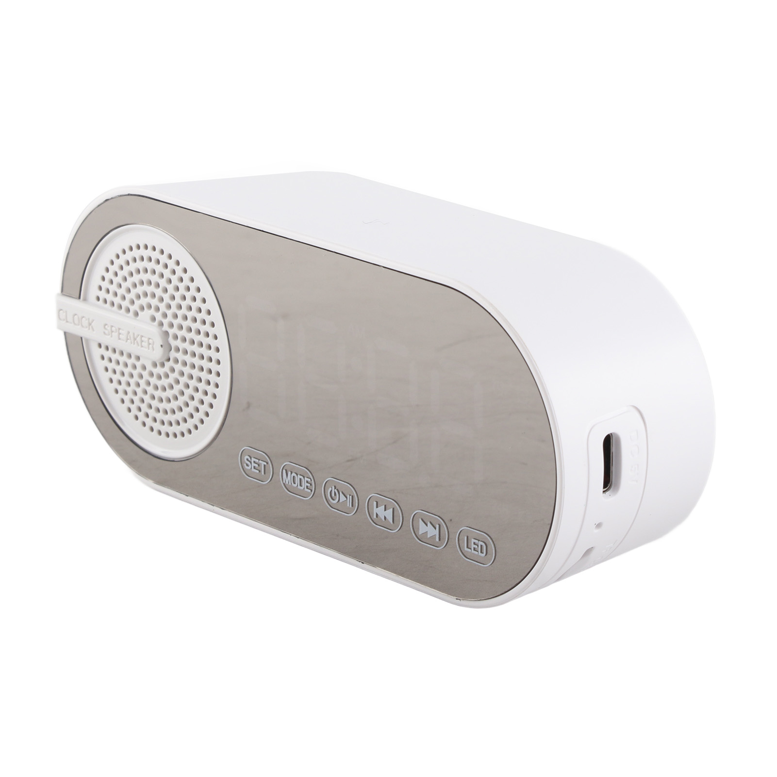 Bluetooth-lautsprecher Mit Dual-wecker (bluetooth 5.0), Spiegeluhr, Wiederaufladbar, Tragbar, Ideal Für Camping, Tanzpartys, Weiß