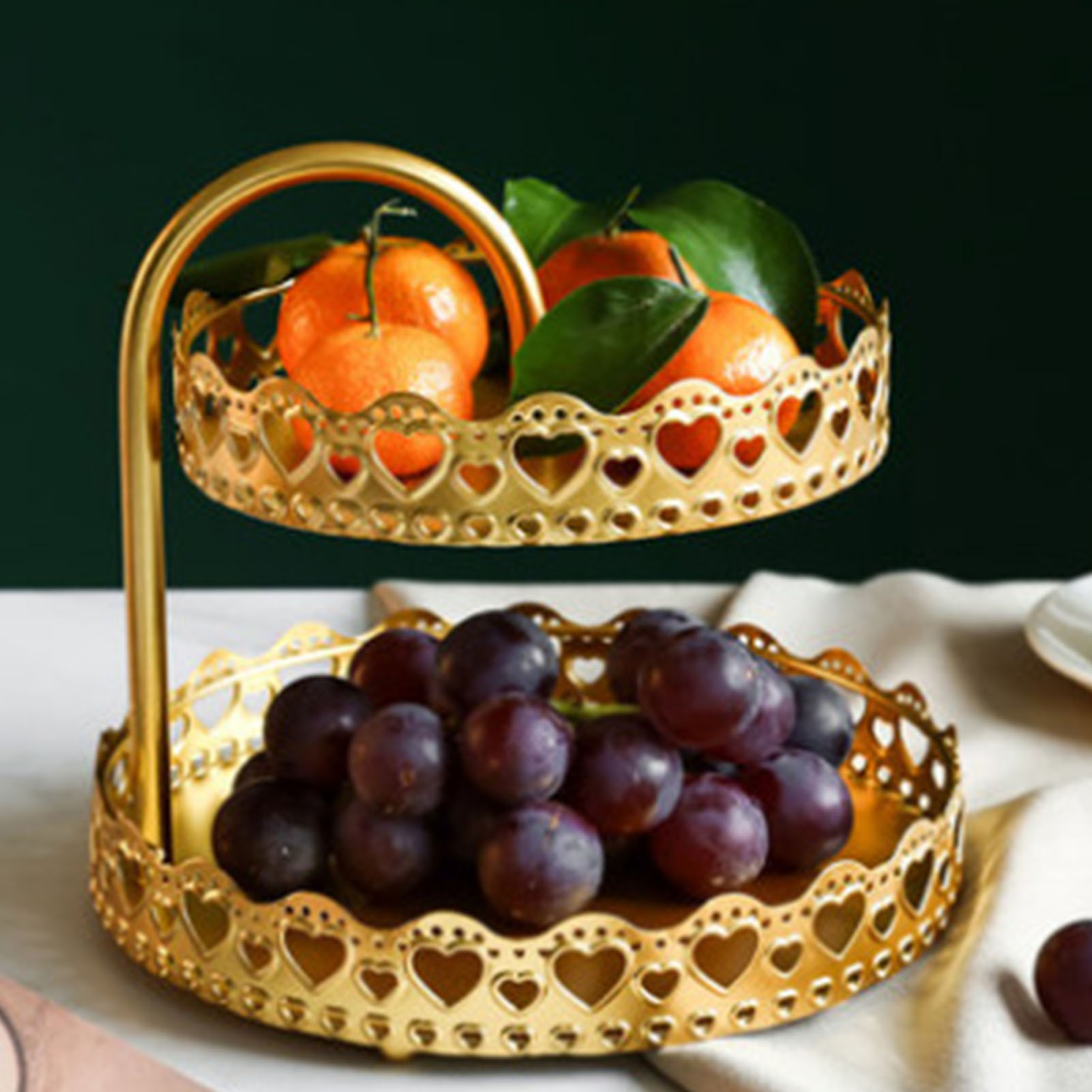 Zweistöckige Tortenplatte, Dekorativer Dessertteller Aus Kupfer Und Gold, Hochzeit, Herzförmig