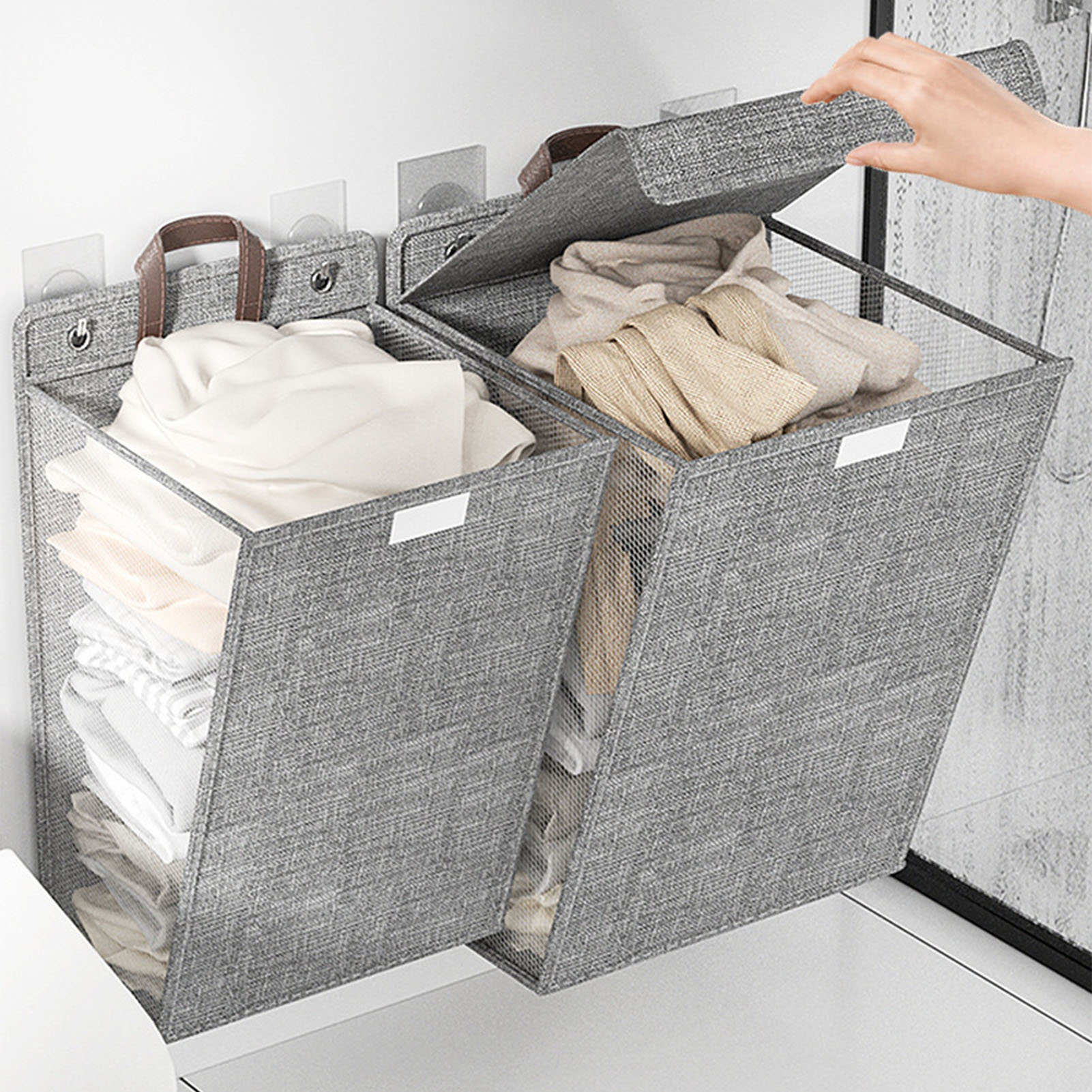 Wandhängender Wäschekorb, Faltbar, Platzsparend, Für Schmutzwäsche, Schuhe, Socken, Handtücher, Grau, Größe M