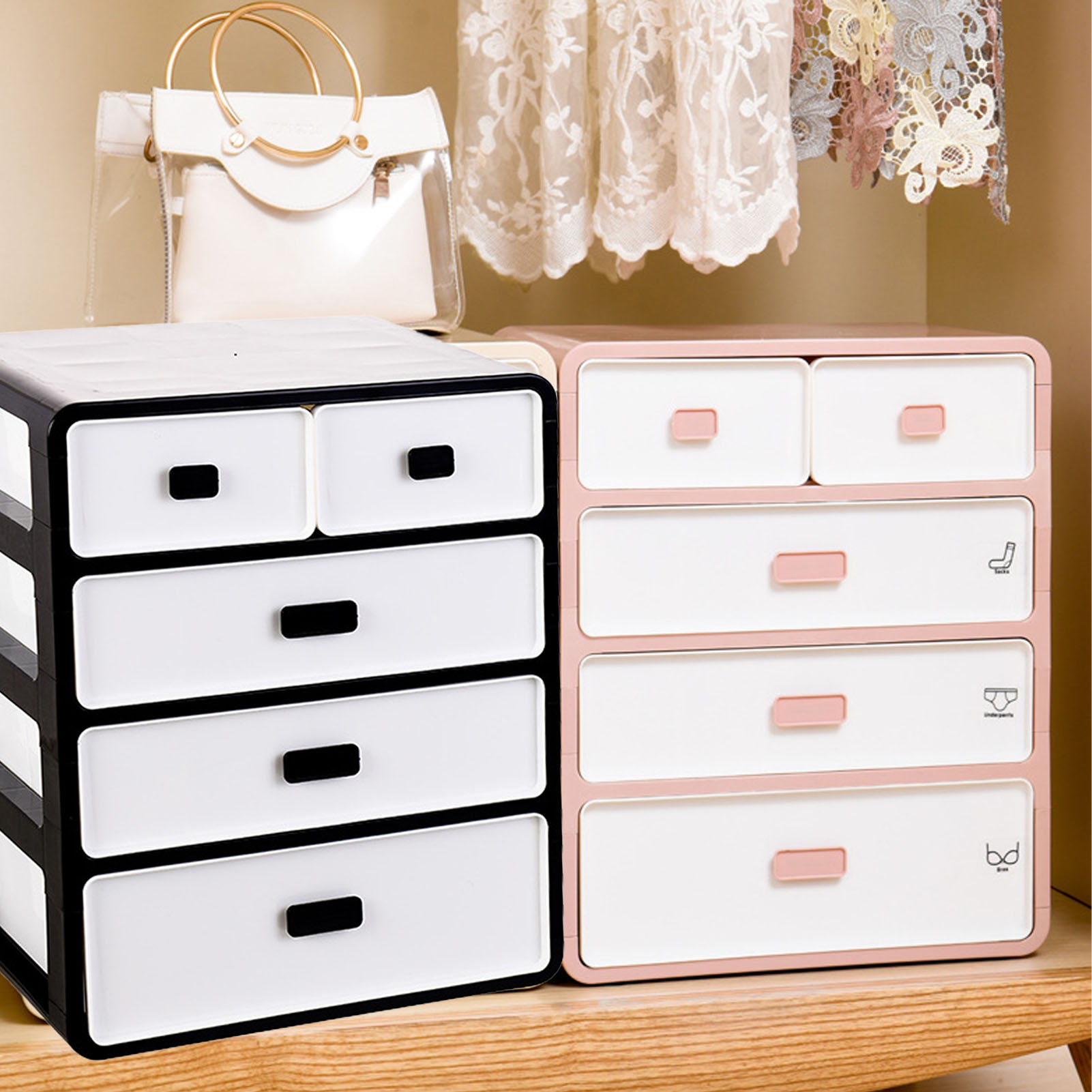 Unterwäsche-aufbewahrungsschrank Mit 4 Schubladen, Auffälligem Bh- Und Slip-organizer Mit Sockensortierung In Rosa