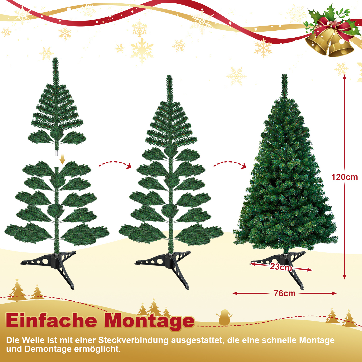 Tolletour Künstlicher Weihnachtsbaum Tannenbaum Mit 220 Spitzen Pvc Nadeln Ständer & Klappsystem Christbaum Grün 120cm
