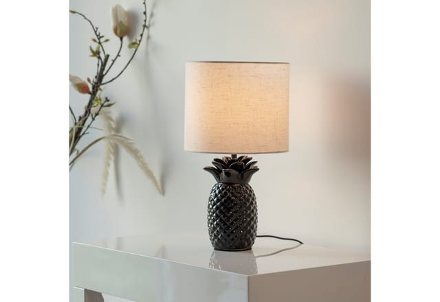 OTTO home Tischleuchte Torrik - Tischlampe im Ananas Design, Ein-/Ausschalter, ohne Leuchtmittel, Warmweiß, Leinenschirm, Ananas, Pineapple, schwarz, E14