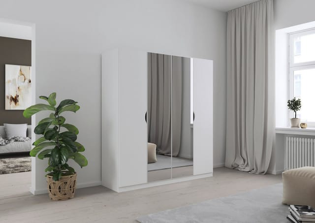 rauch Kleiderschrank Freiham Drehtürenschrank Schrank Garderobenschrank Breite 91cm Schlafzimmerschrank mit Spiegel und Griffmulden BESTSELLER
