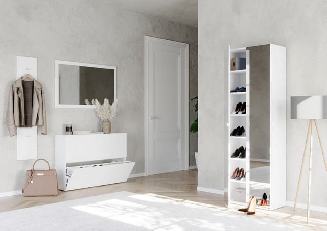 OTTO home Garderobenpaneel Wandpaneel mit 2 Doppelhaken Breite 28 cm, Höhe 138 cm, Wandgarderobe, Weiß Hochglanz Lack passend zur Garderobe Smile + Hamburg, Metallhaken