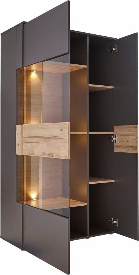 FORTE Vitrine Como Highboard, LED Beleuchtung Einlegeböden, Glastüre, Soft Close