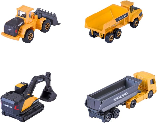 majORETTE Spielzeug-LKW Volvo Geschenkset - Baustellenfahrzeuge 4er, (Set, 4-tlg), exklusiv nur in diesem Set erhältlich: Kipplaster