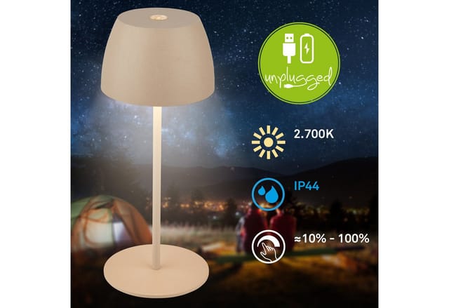 Briloner Leuchten Tischleuchte 2er Set LED Tischlampe kabellos, beige, 2er Set Tischlampe kabellos 20x8cm Beige 2,5W