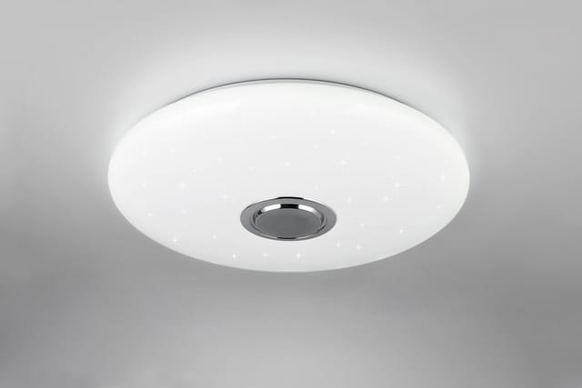 Reality Leuchten LED Deckenleuchte MUSICA, LED Deckenlampe mit Bluetooth Lautsprecher, Fernbedienung inkl, Bluetooth-Lautsprecher, LED fest integriert, warmweiß - kaltweiß, RGBW Farbwechsel mit Rainbow-Effekt, dimmbar, Timer, Starlight, Memory